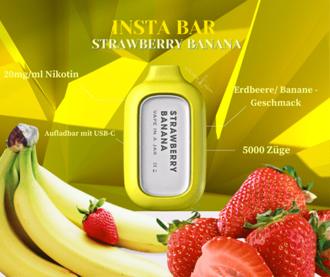 Insta Bar5000 Puffs 2% Nic.- Strawberry Banana