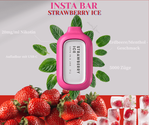 Insta Bar5000 Puffs 2% Nic.- Strawberry Ice