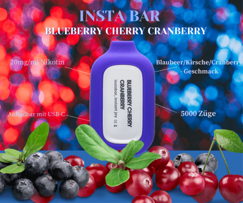 Insta Bar5000 Puffs 2% Nic.- Blueberry Cherry Cranberry